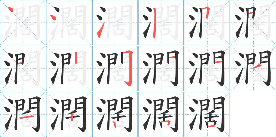 濶字的笔顺分布演示