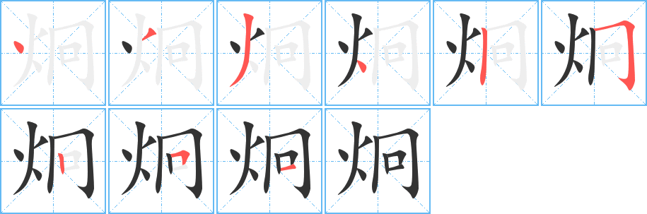 炯字的笔顺分布演示