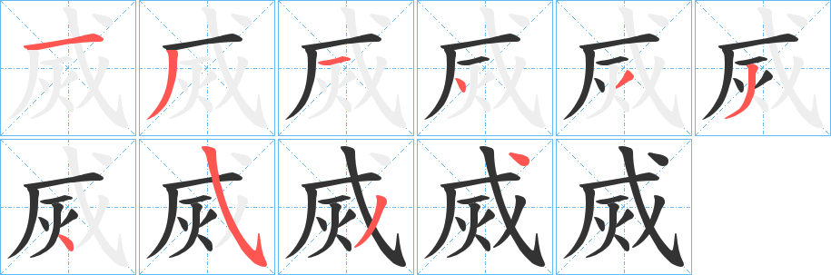 烕字的笔顺分布演示