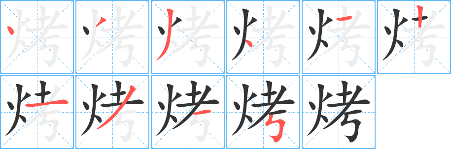 烤字的笔顺分布演示