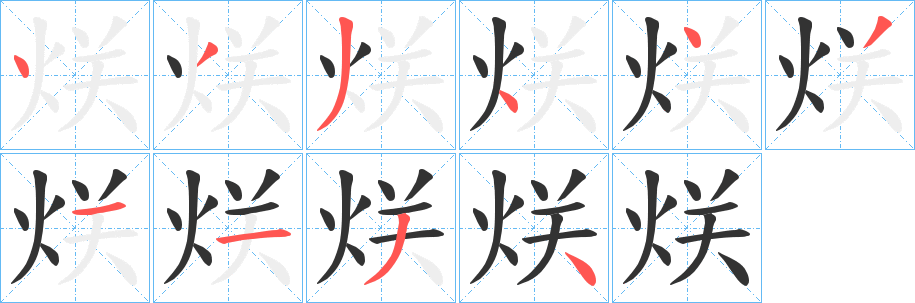 烪字的笔顺分布演示