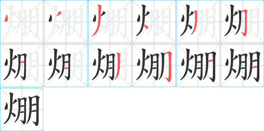 焩字的笔顺分布演示