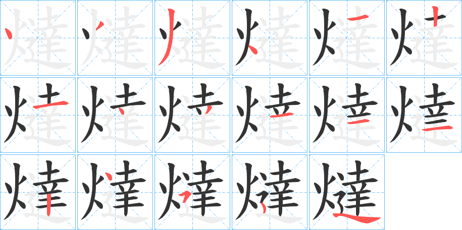 燵字的笔顺分布演示