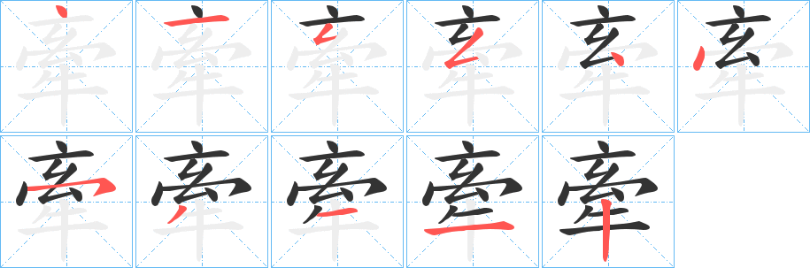 牽字的笔顺分布演示