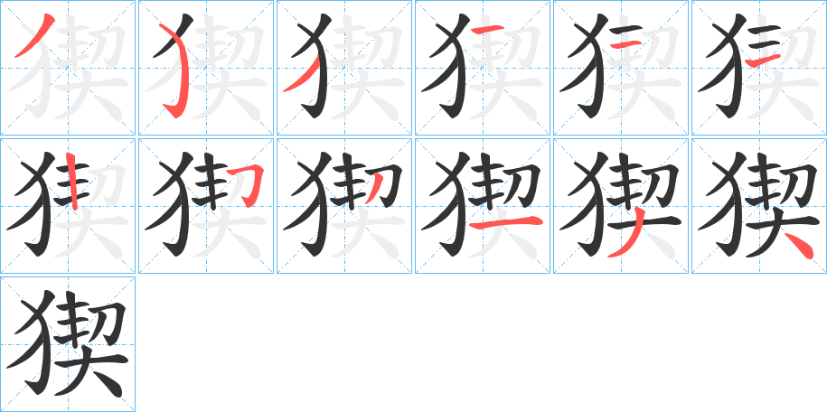 猰字的笔顺分布演示