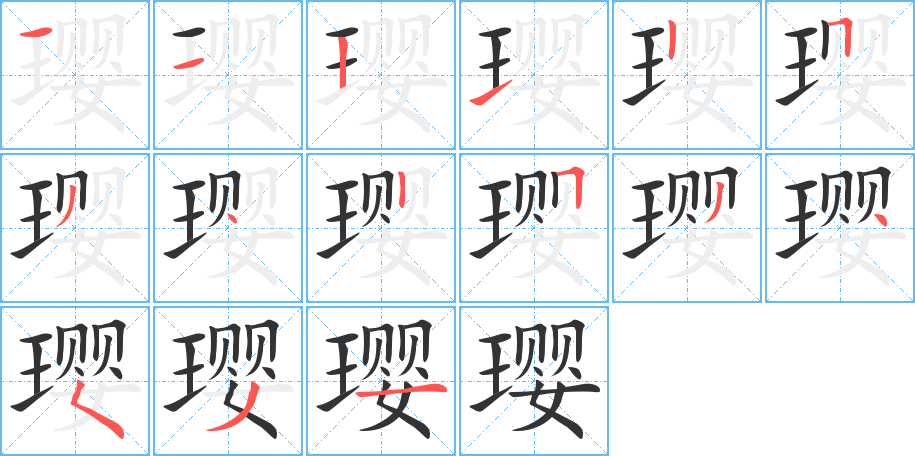 璎字的笔顺分布演示