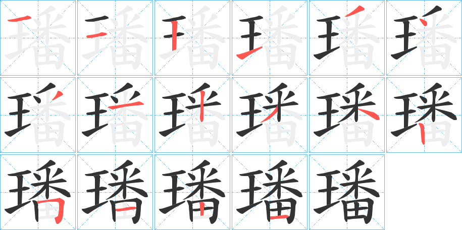 璠字的笔顺分布演示