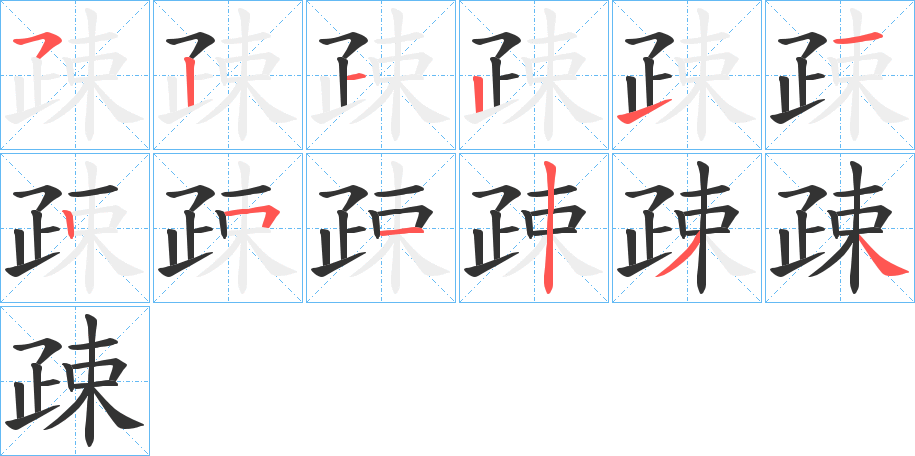 疎字的笔顺分布演示