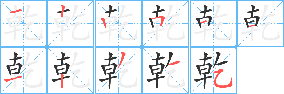 乾字的笔顺分布演示