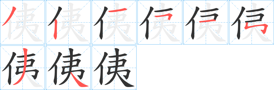 侇字的笔顺分布演示