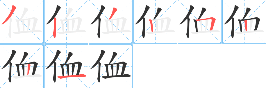 侐字的笔顺分布演示