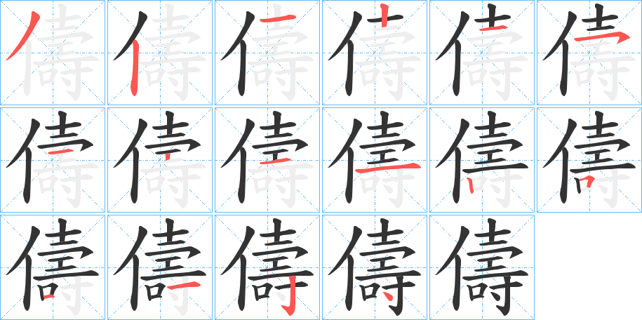 儔字的笔顺分布演示