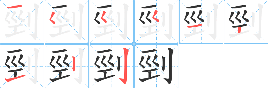 剄字的笔顺分布演示