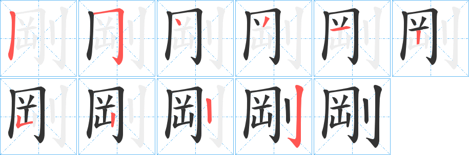 剛字的笔顺分布演示