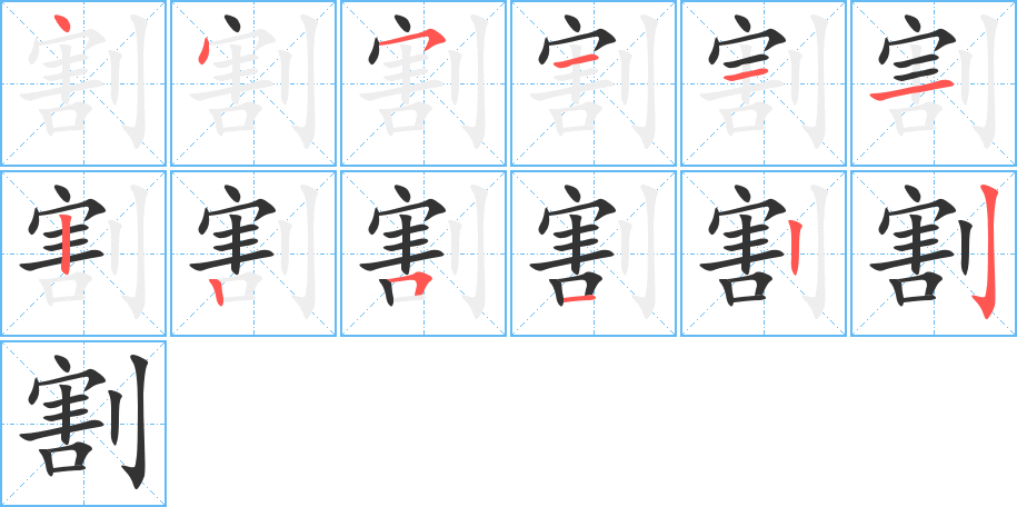 割字的笔顺分布演示