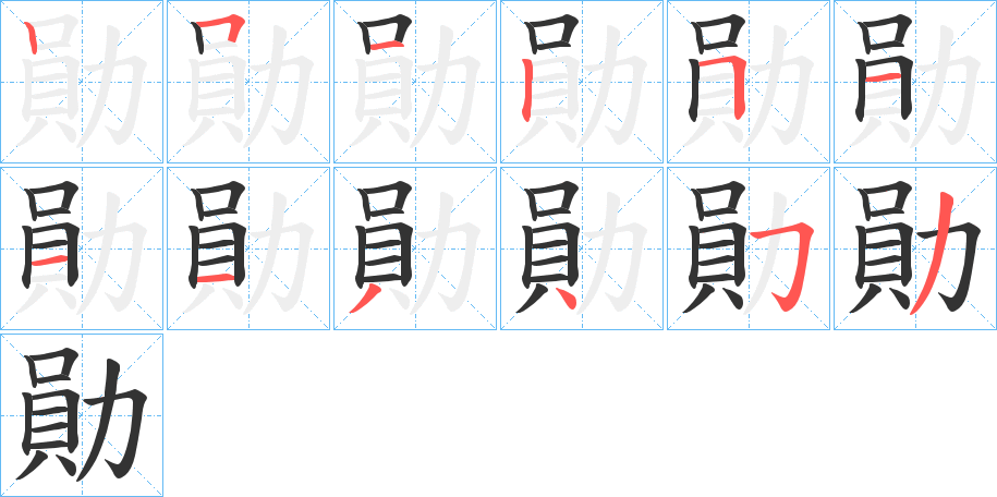 勛字的笔顺分布演示