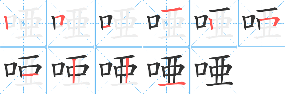 唖字的笔顺分布演示