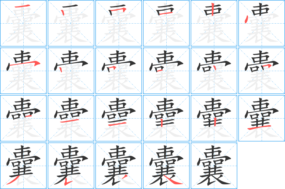 囊字的笔顺分布演示