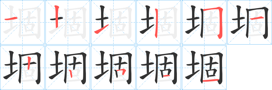 堌字的笔顺分布演示