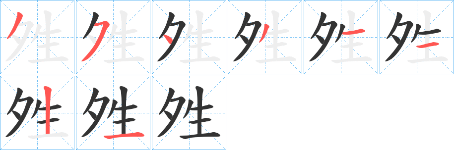 夝字的笔顺分布演示