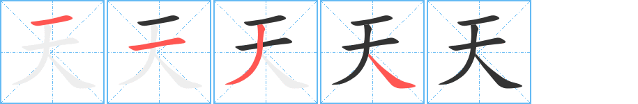 天字的笔顺分布演示