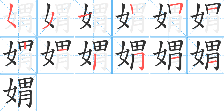 媦字的笔顺分布演示