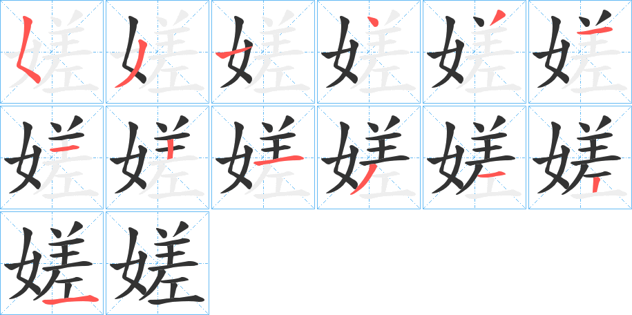 嫅字的笔顺分布演示