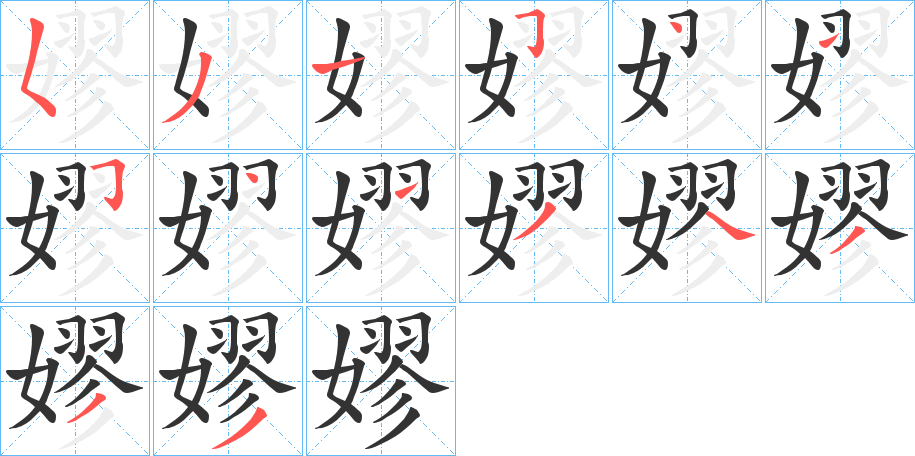 嫪字的笔顺分布演示