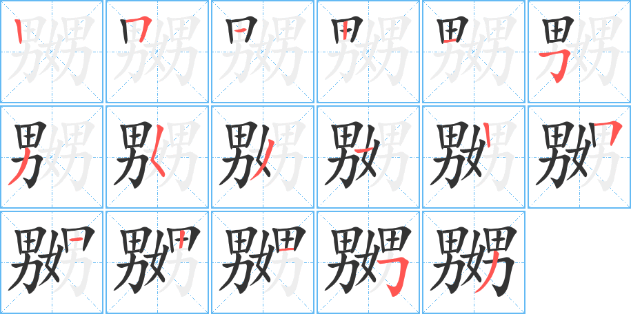 嬲字的笔顺分布演示