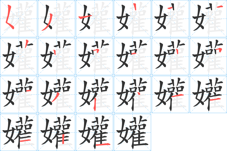 孉字的笔顺分布演示