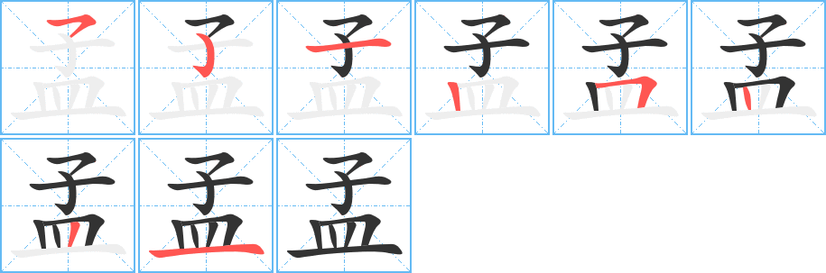 孟字的笔顺分布演示