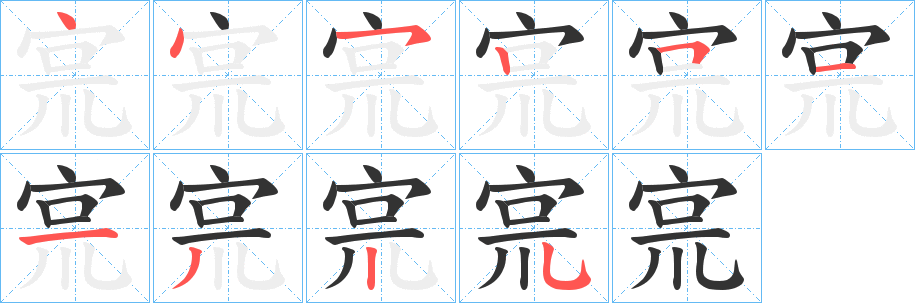 宺字的笔顺分布演示