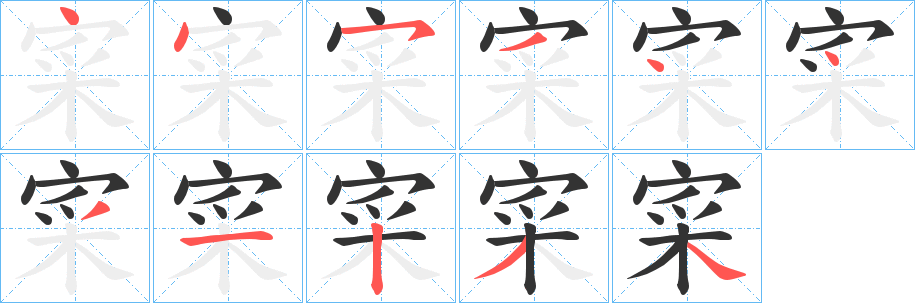 寀字的笔顺分布演示