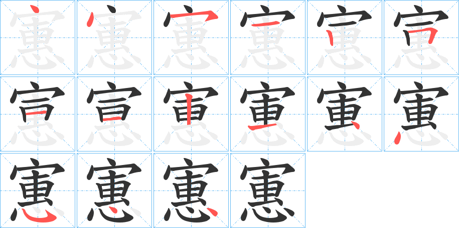 寭字的笔顺分布演示