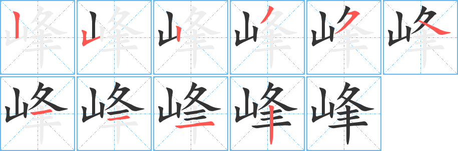 峰字的笔顺分布演示