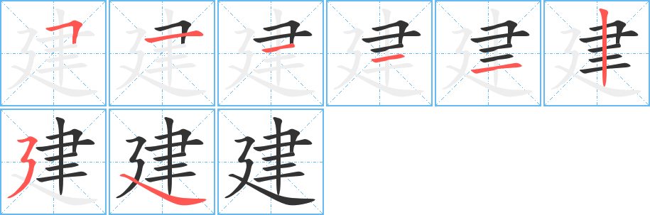 建字的笔顺分布演示