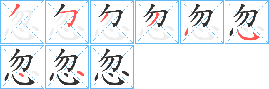 忽字的笔顺分布演示