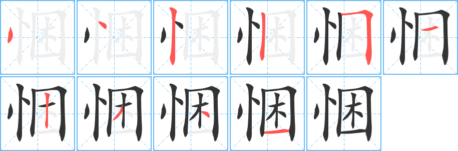 悃字的笔顺分布演示