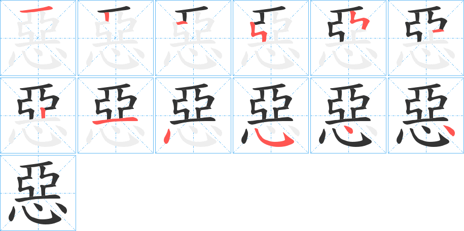 惡字的笔顺分布演示