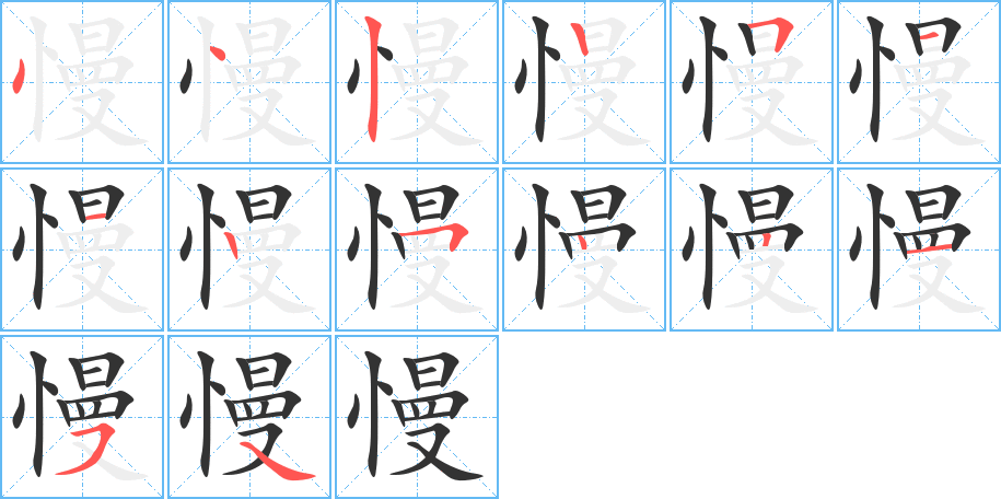 慢字的笔顺分布演示