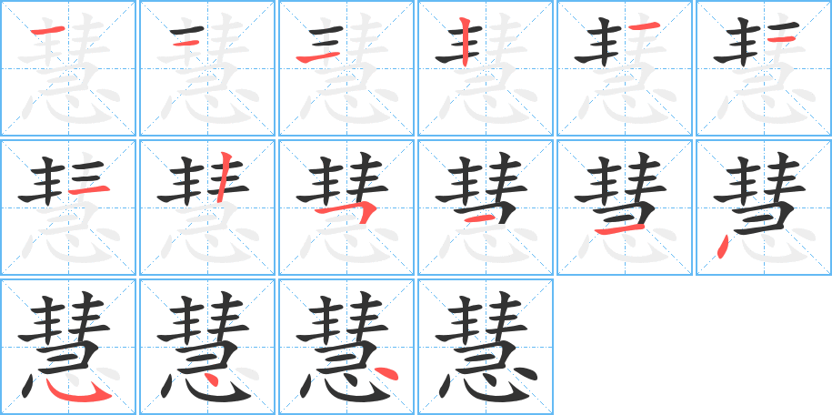 慧字的笔顺分布演示