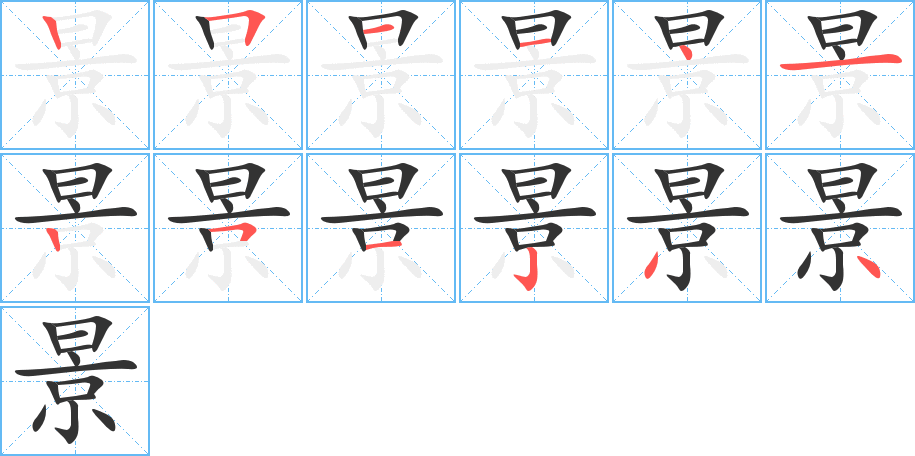 景字的笔顺分布演示