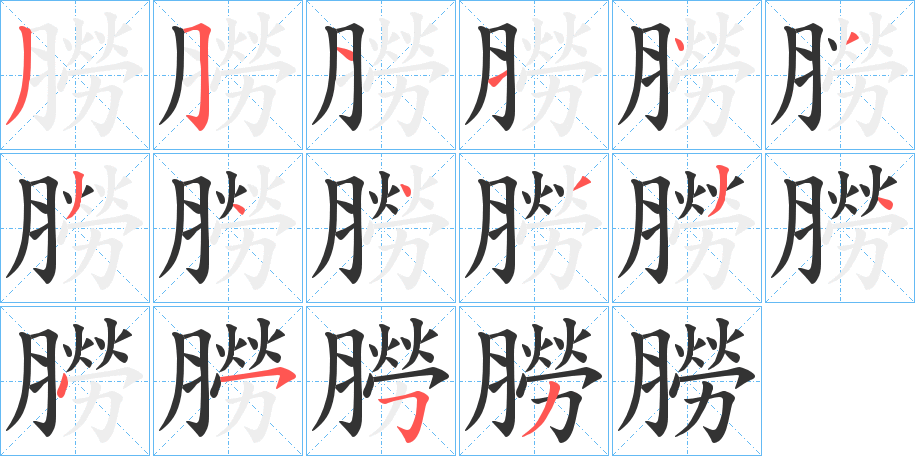 朥字的笔顺分布演示