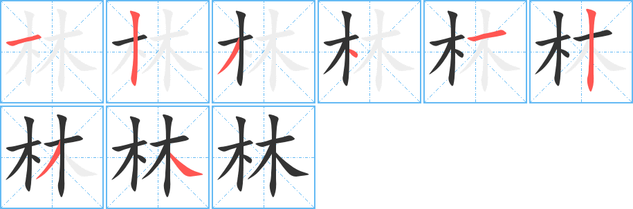 林字的笔顺分布演示