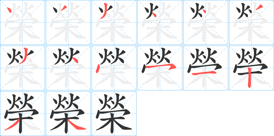 榮字的笔顺分布演示