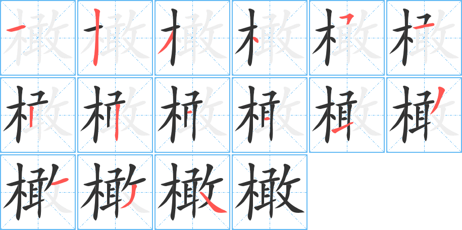 橄字的笔顺分布演示