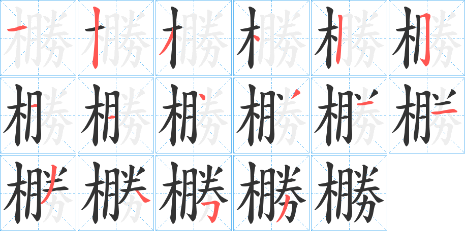 橳字的笔顺分布演示