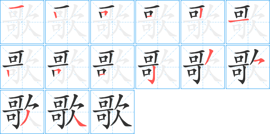 歌字的笔顺分布演示