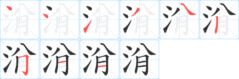 洕字的笔顺分布演示