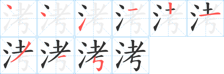 洘字的笔顺分布演示